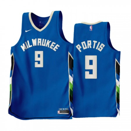 NBA Mænd Trøje Milwaukee Bucks Bobby Portis JR 9 2022-23 Nike City Edition Blå Swingman